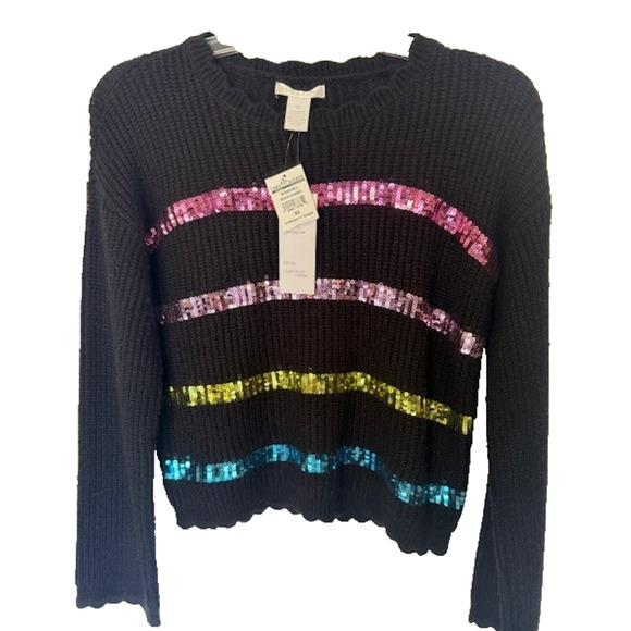 Design History Black Scallop Neck Sweater Pink Gold Blue Sequins NEW! Sz XS $118 - Picture 1 of 8